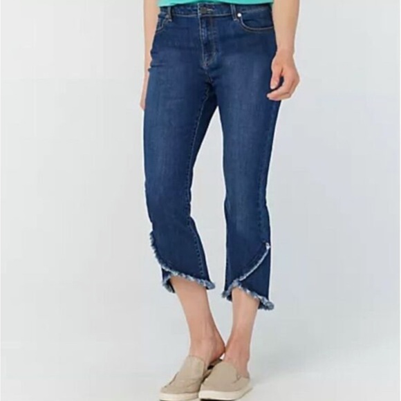 Susan Graver Denim - Susan Graver BOHO Regular High Stretch Denim Crop Jeans with Frayed Tulip Hem